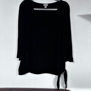 Chicos Travelers Black Long Sleeve Scoop Neck Top Size 3 (XXL) Stretchy, Tie